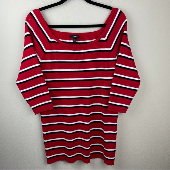 Torrid 3/4 Sleeve Red Black White Stripped Top - Picture 2 of 10